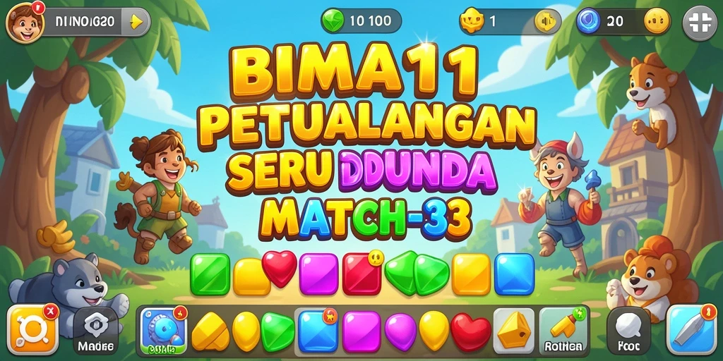 Tampilan gameplay BIMA11 yang penuh warna dalam genre Match-3.