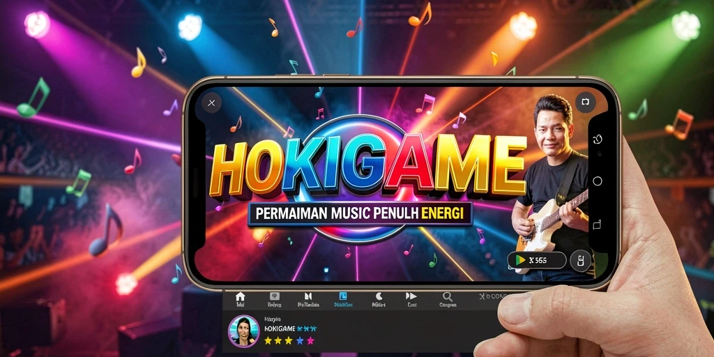 Tampilan HOKIGAME dengan berbagai aksi gameplay musik yang menawan.