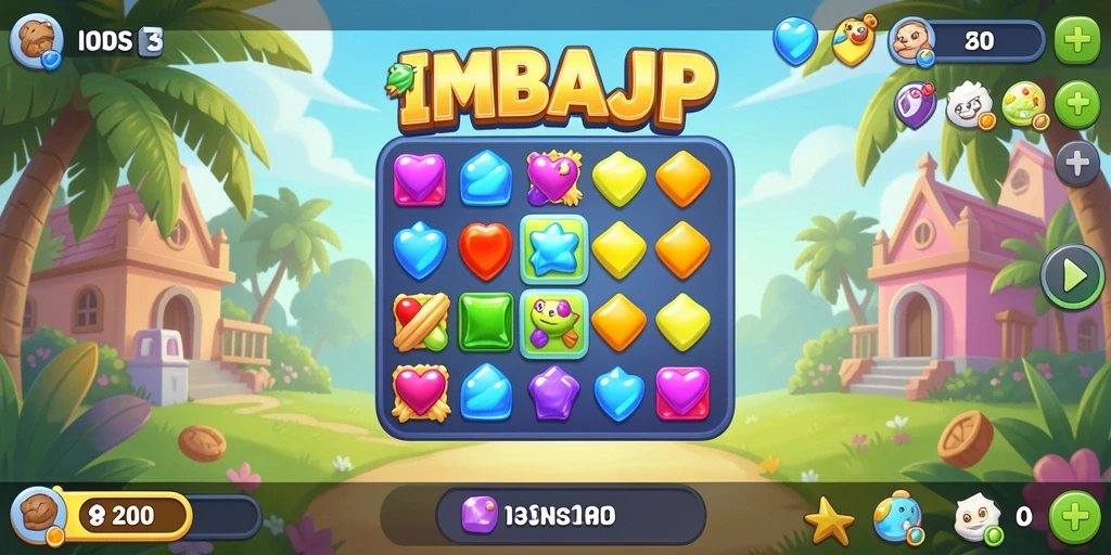 Tampilan gameplay seru IMBAJP dalam aksi Match-3 yang menantang.