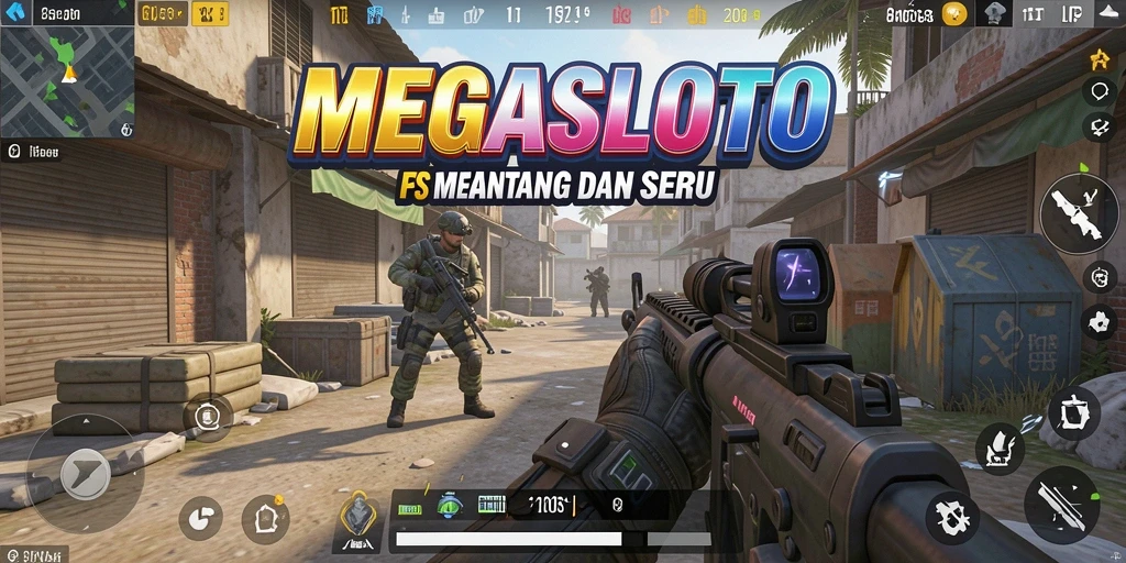 Tangkapan layar <strong>MEGASLOTO</strong> menunjukkan aksi menembak yang mendebarkan dan strategi pertempuran.