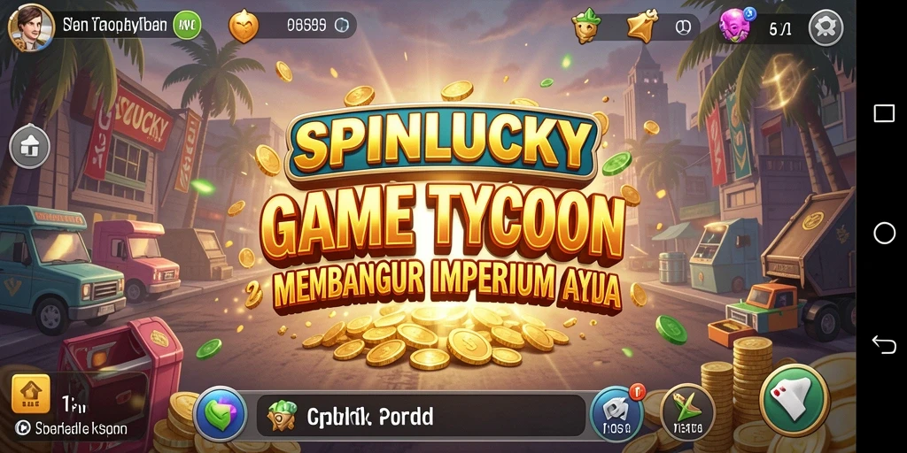 Gameplay SPINLUCKY menampilkan serunya membangun bisnis Tycoon.